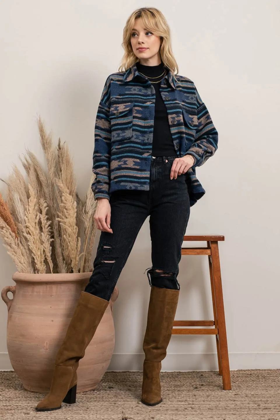 Come To Pass Shacket - Blue Multi