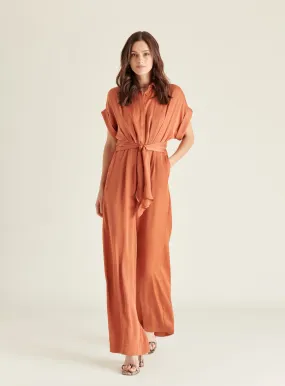 Copper Washed Satin Wide Leg Tori Jumpsuit