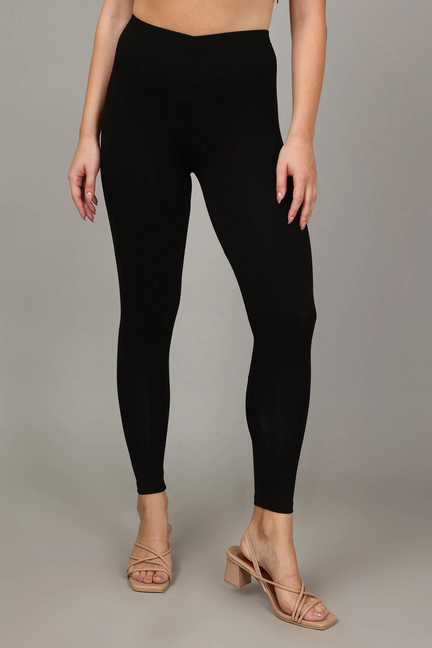 COTTON ANKLE LEGGINGS - BLACK