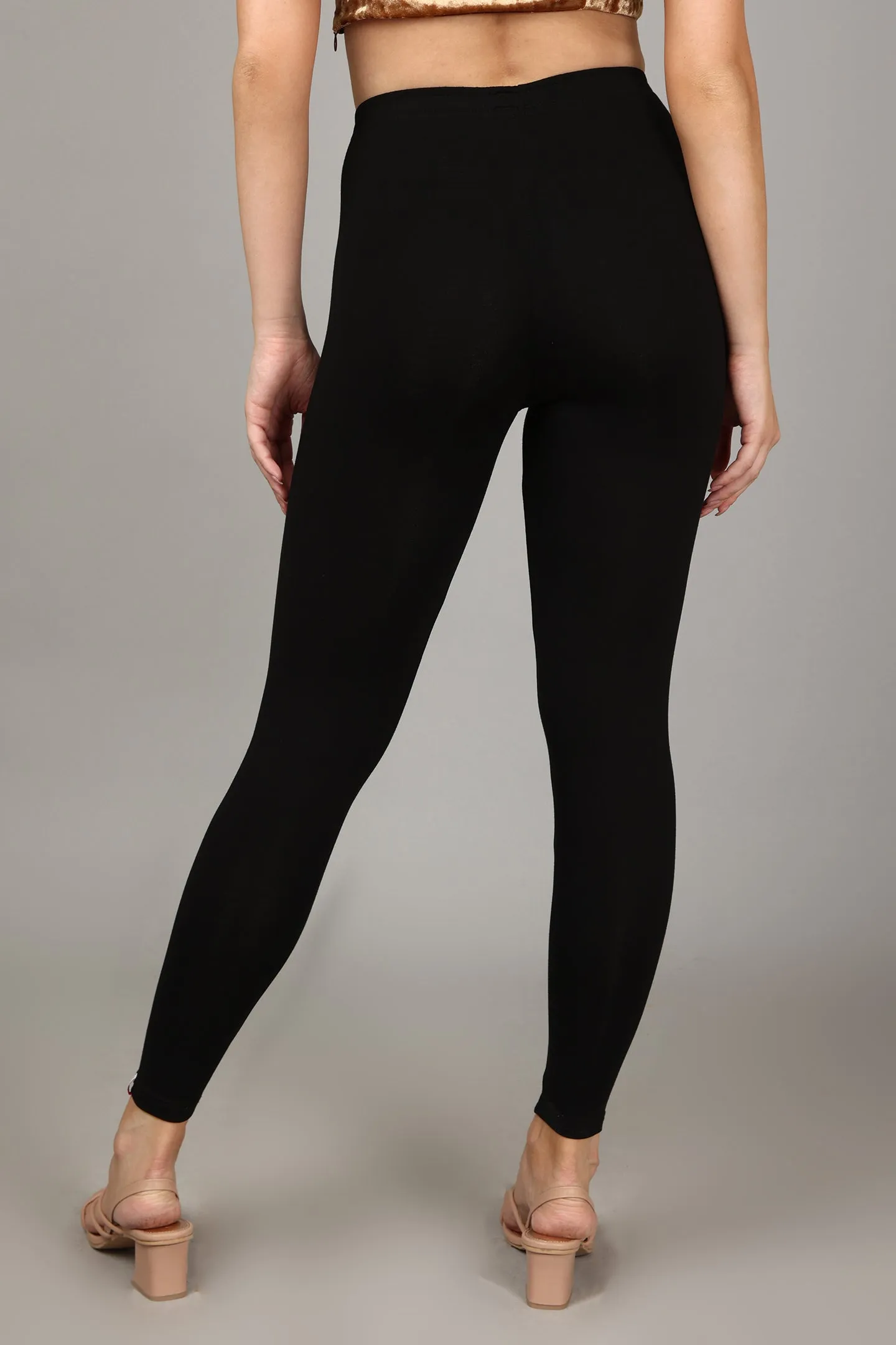 COTTON ANKLE LEGGINGS - BLACK