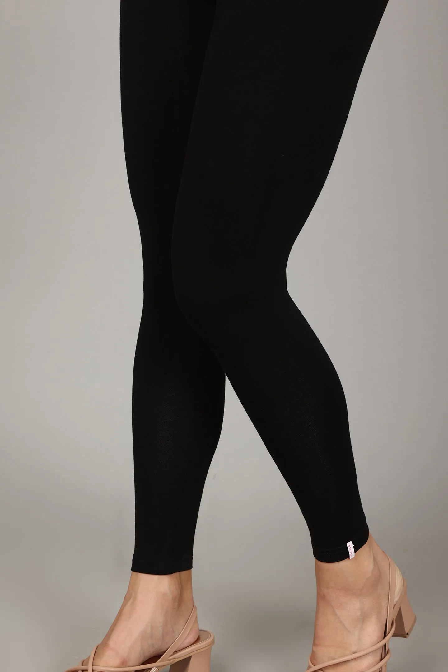 COTTON ANKLE LEGGINGS - BLACK