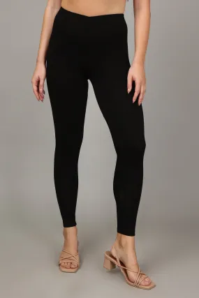 COTTON ANKLE LEGGINGS - BLACK