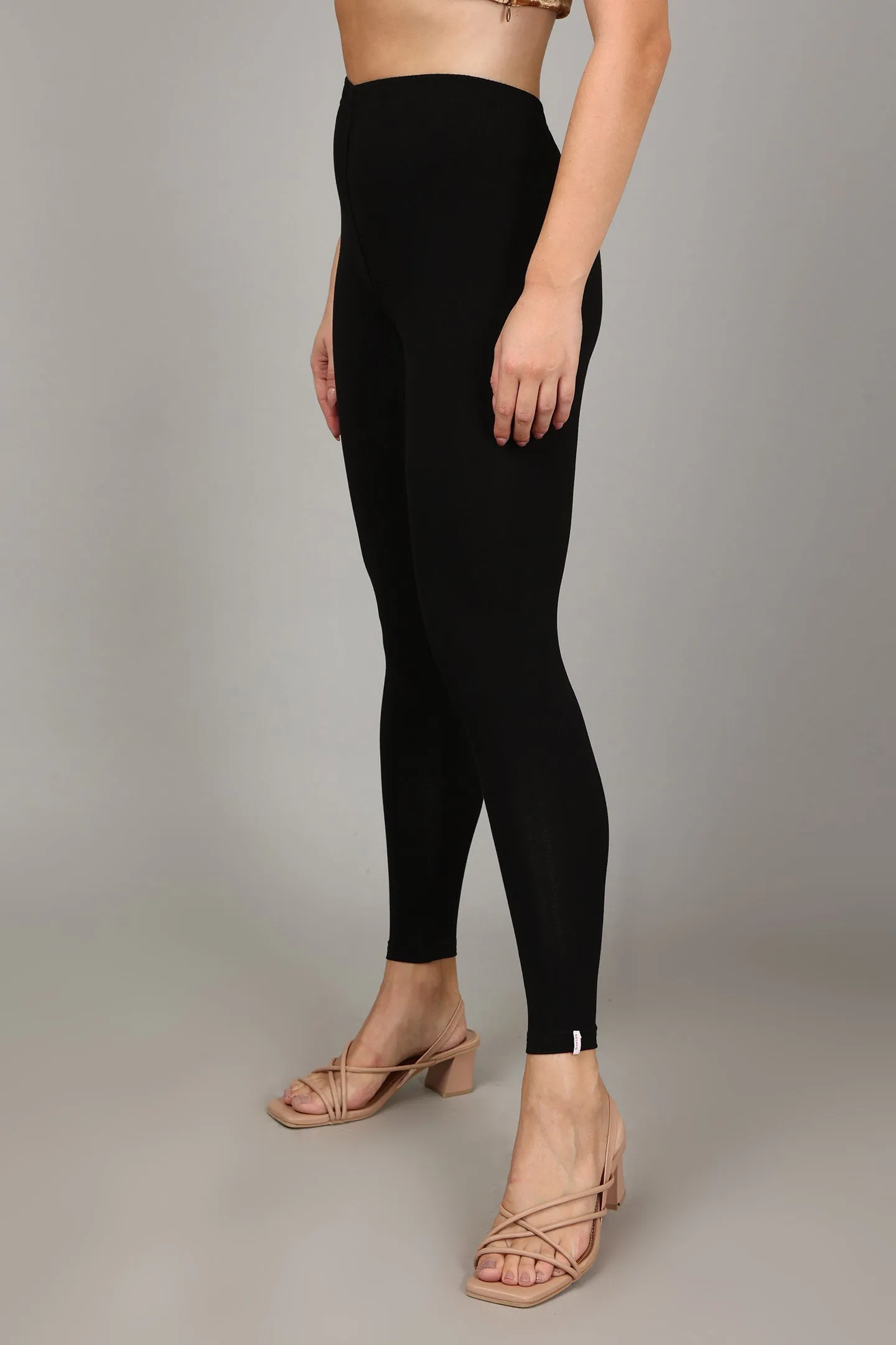 COTTON ANKLE LEGGINGS - BLACK