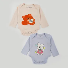 Cotton Baby Onesie Jersey | Bunny & Teddy Soft Toned Combo | Set of 2