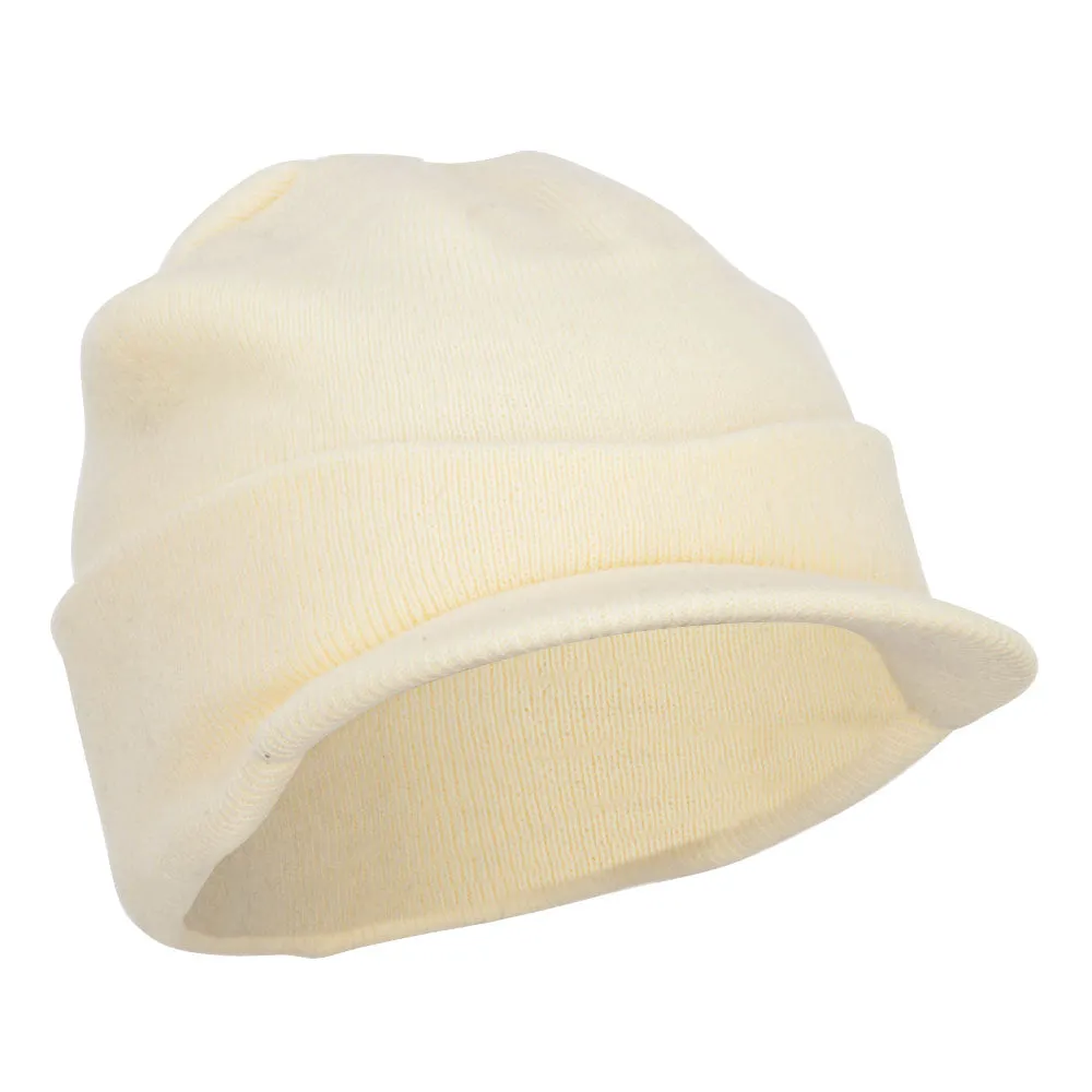 Cuff Knitted Beanie with Visor Bill