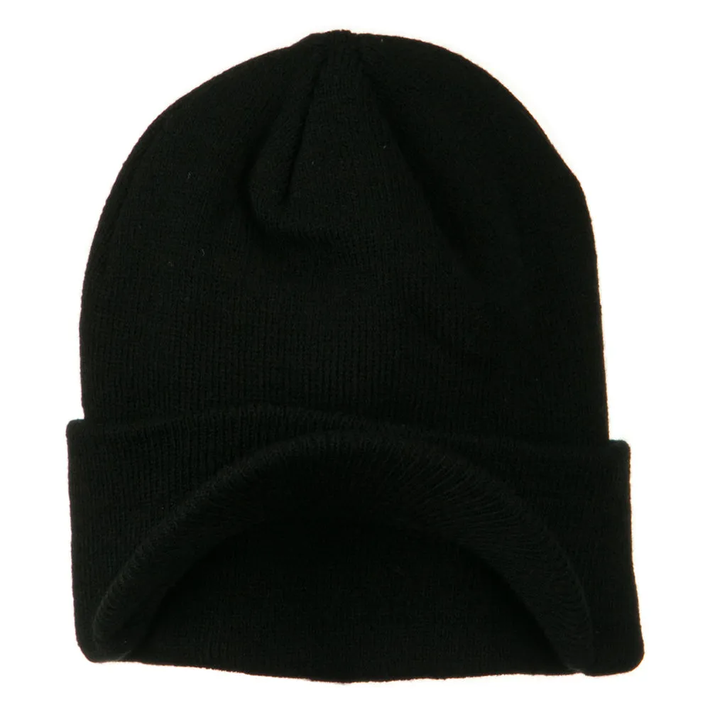 Cuff Knitted Beanie with Visor Bill