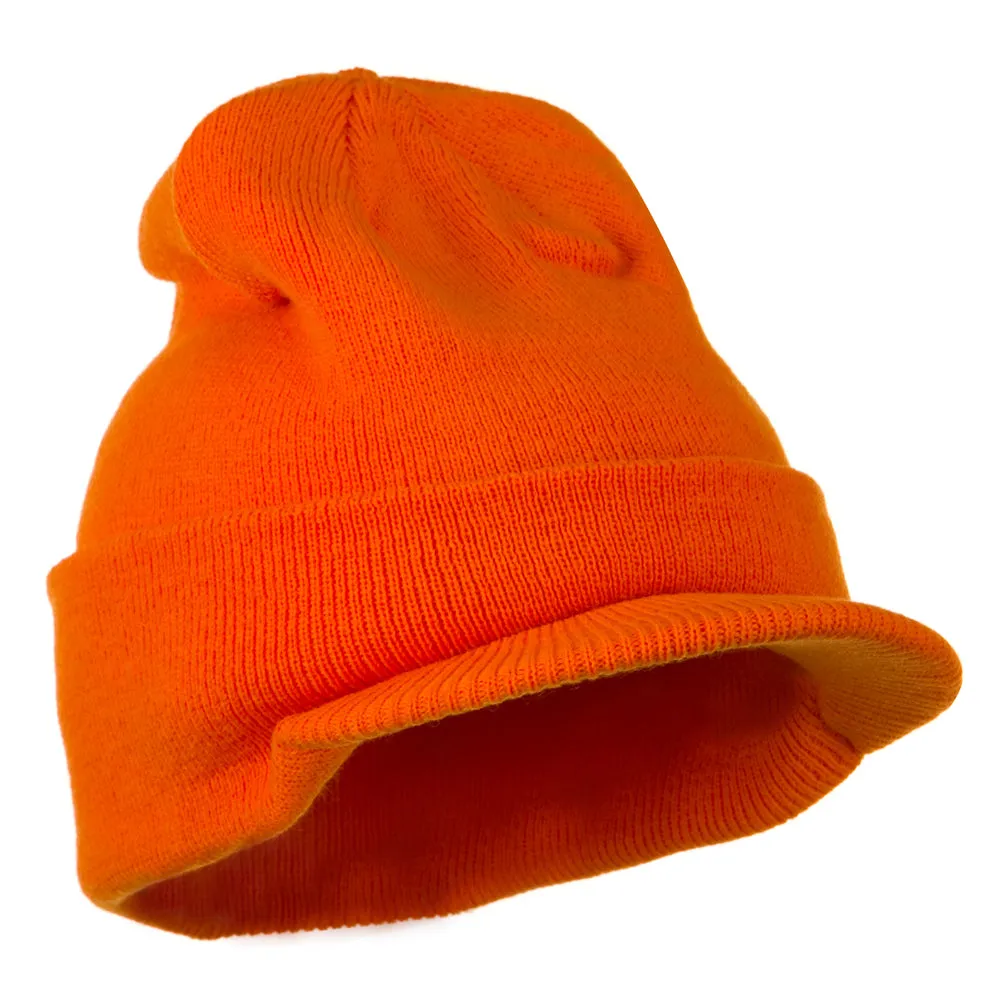 Cuff Knitted Beanie with Visor Bill