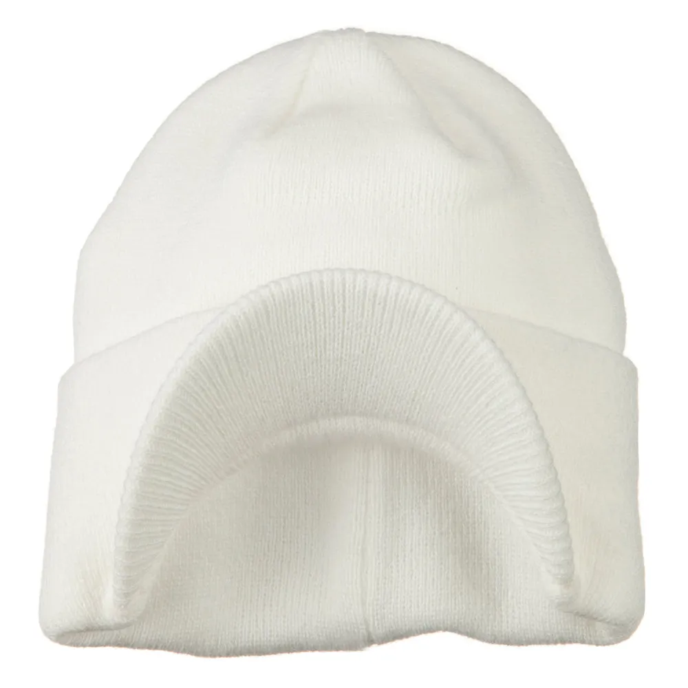 Cuff Knitted Beanie with Visor Bill