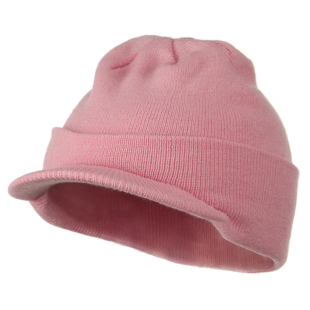 Cuff Knitted Beanie with Visor Bill