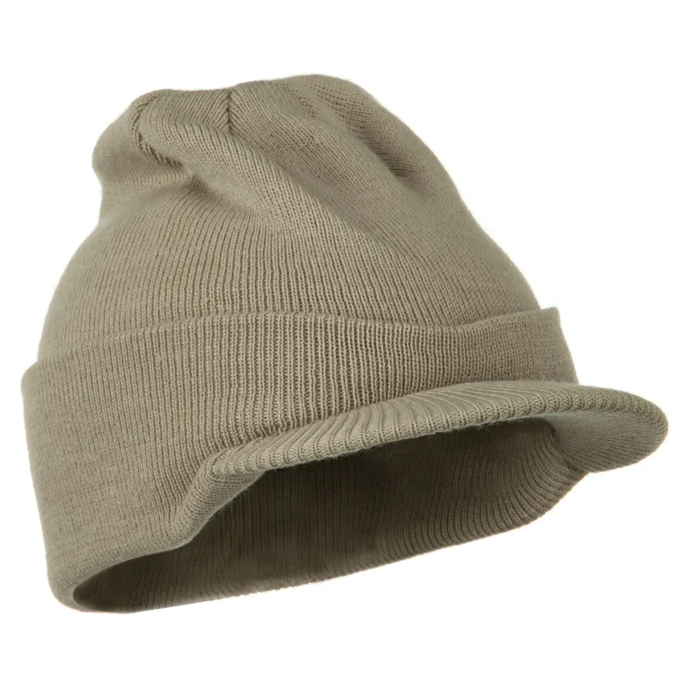 Cuff Knitted Beanie with Visor Bill