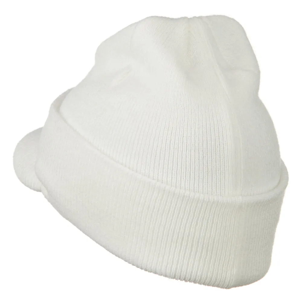 Cuff Knitted Beanie with Visor Bill