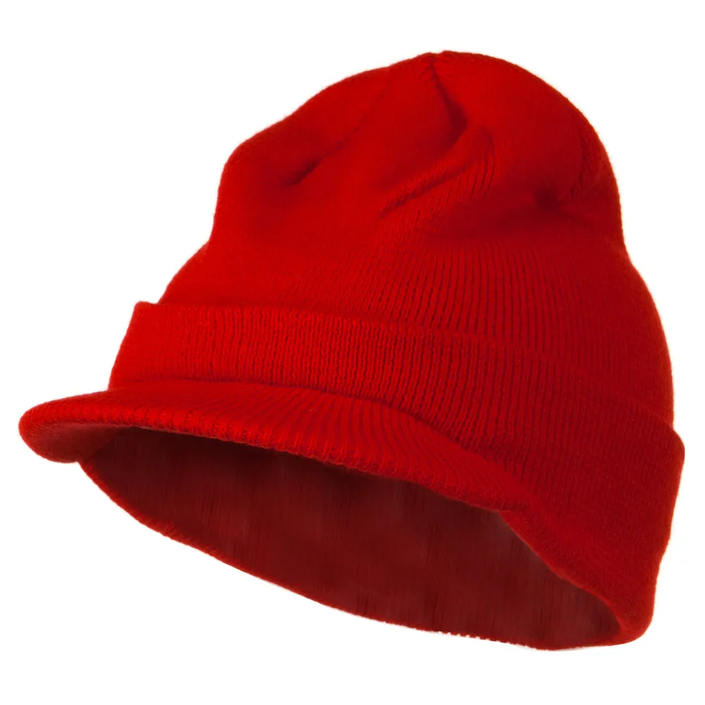 Cuff Knitted Beanie with Visor Bill