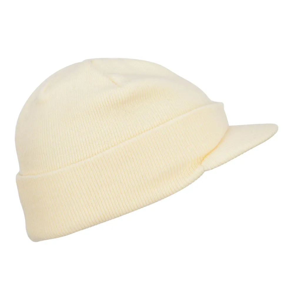 Cuff Knitted Beanie with Visor Bill
