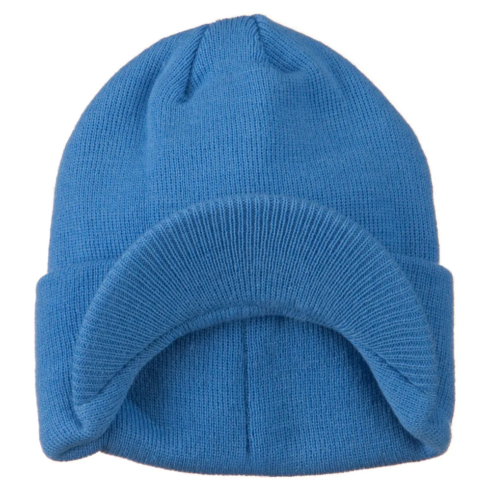 Cuff Knitted Beanie with Visor Bill