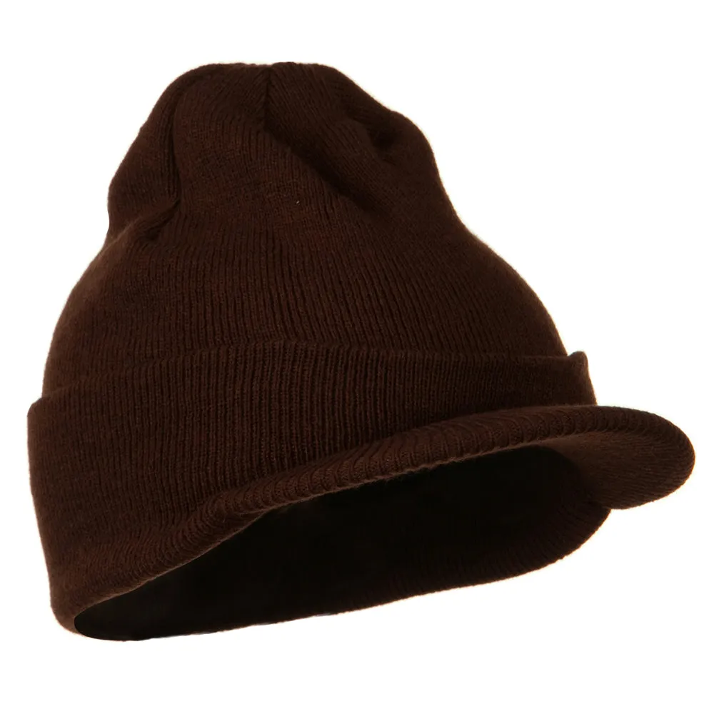 Cuff Knitted Beanie with Visor Bill