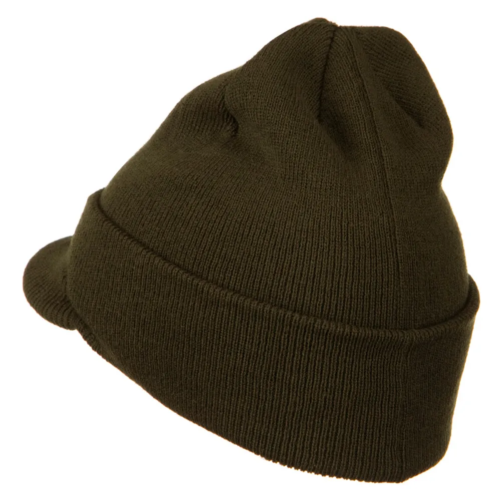 Cuff Knitted Beanie with Visor Bill