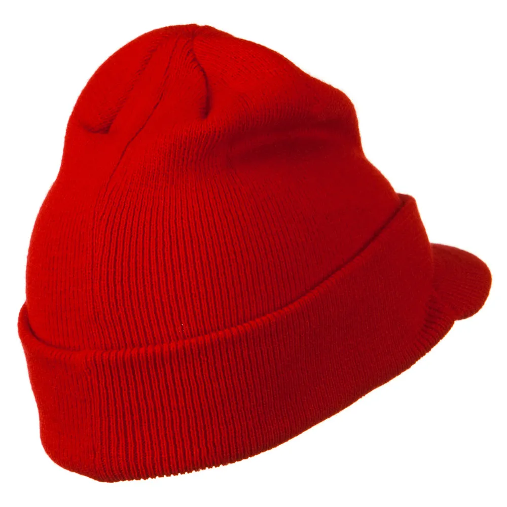 Cuff Knitted Beanie with Visor Bill