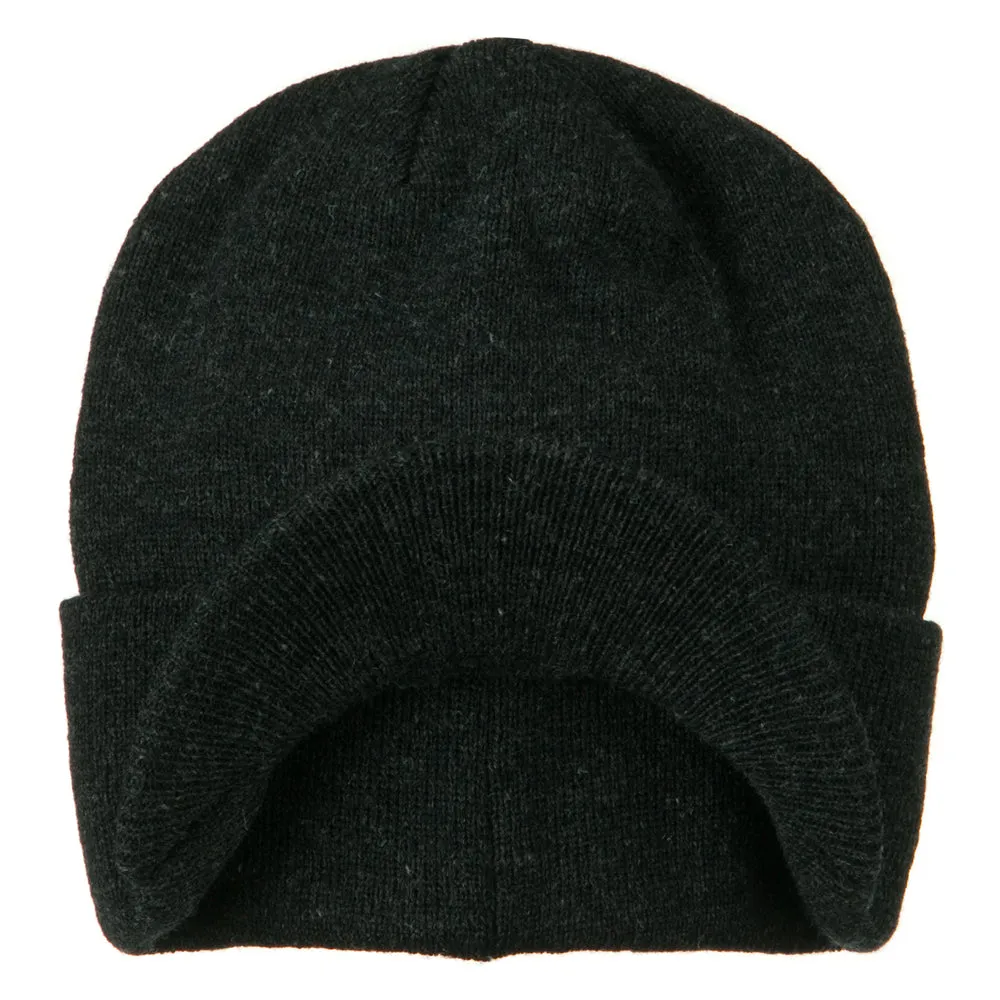Cuff Knitted Beanie with Visor Bill