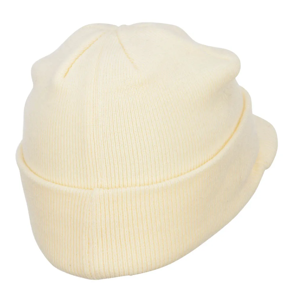 Cuff Knitted Beanie with Visor Bill