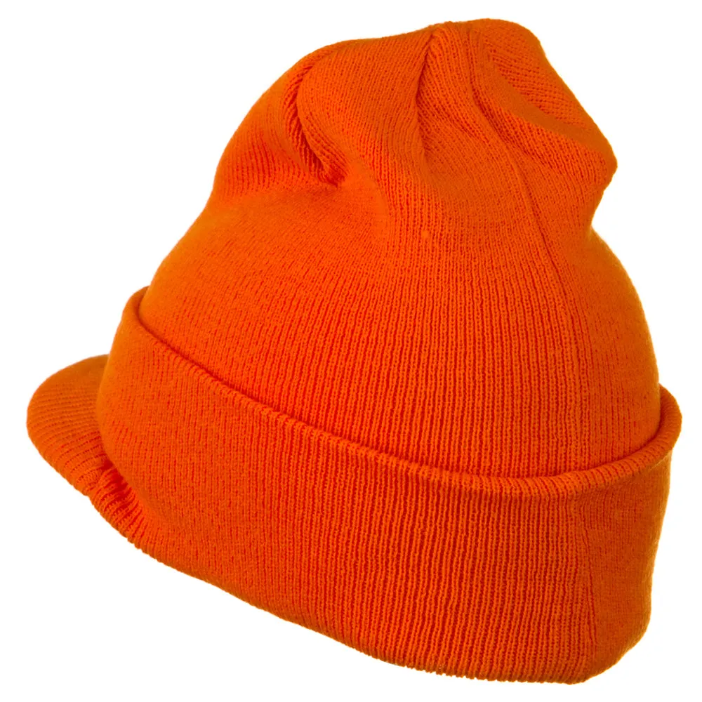 Cuff Knitted Beanie with Visor Bill