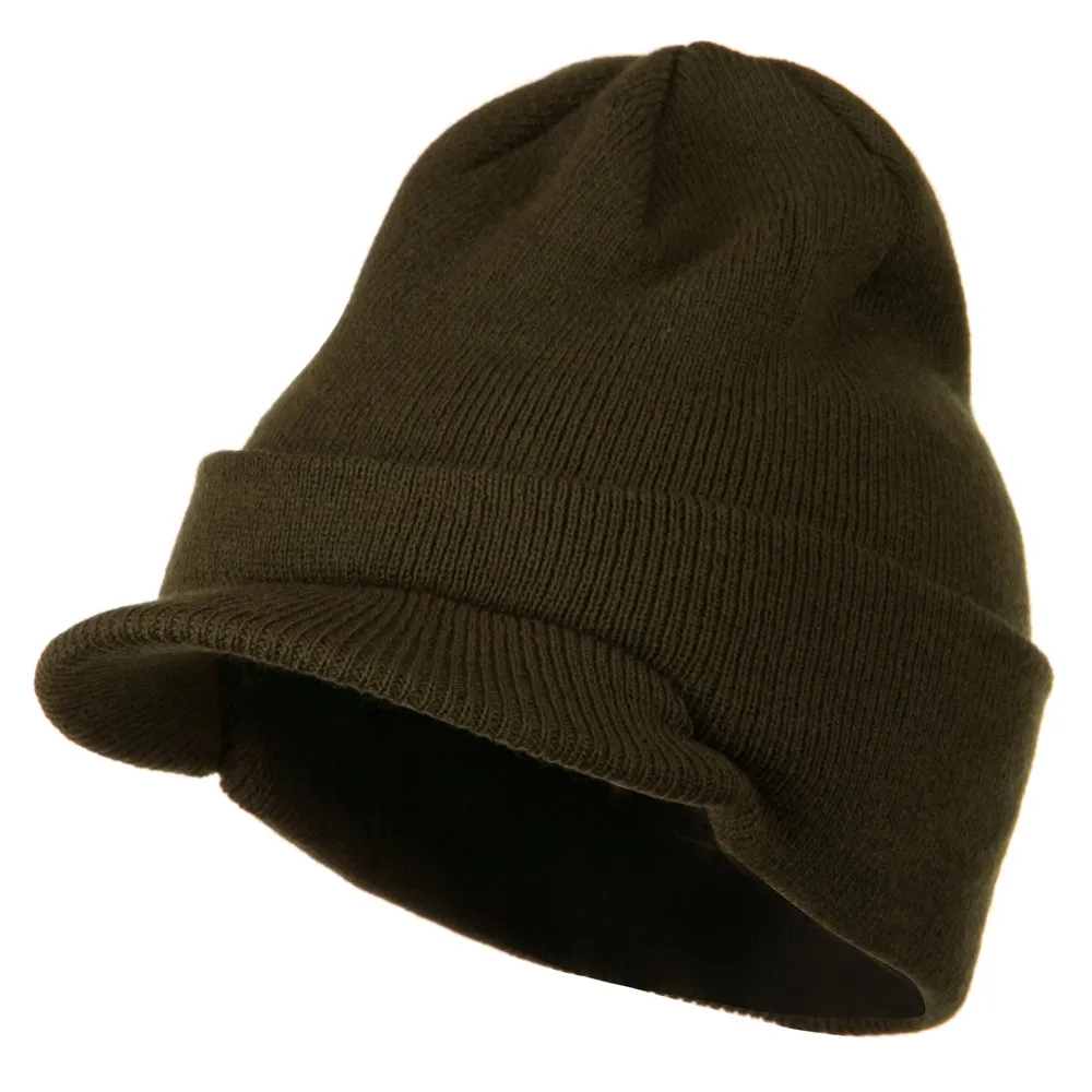 Cuff Knitted Beanie with Visor Bill