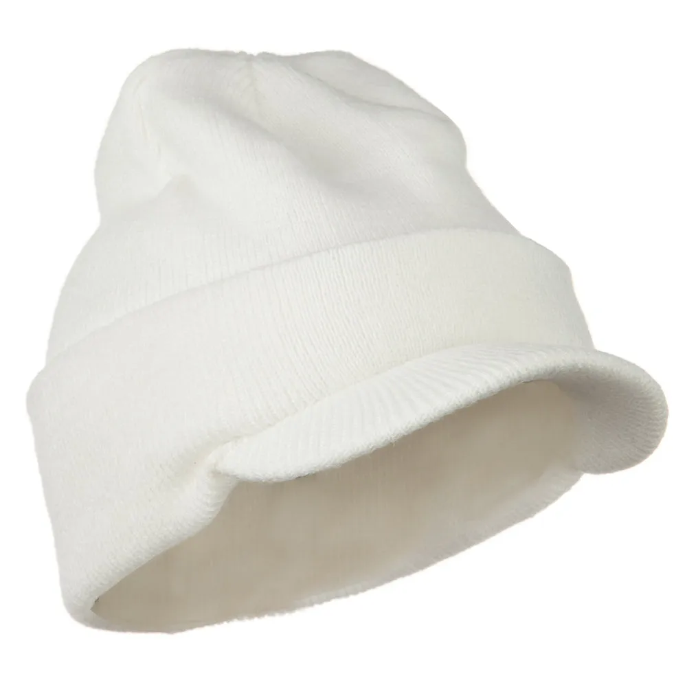 Cuff Knitted Beanie with Visor Bill
