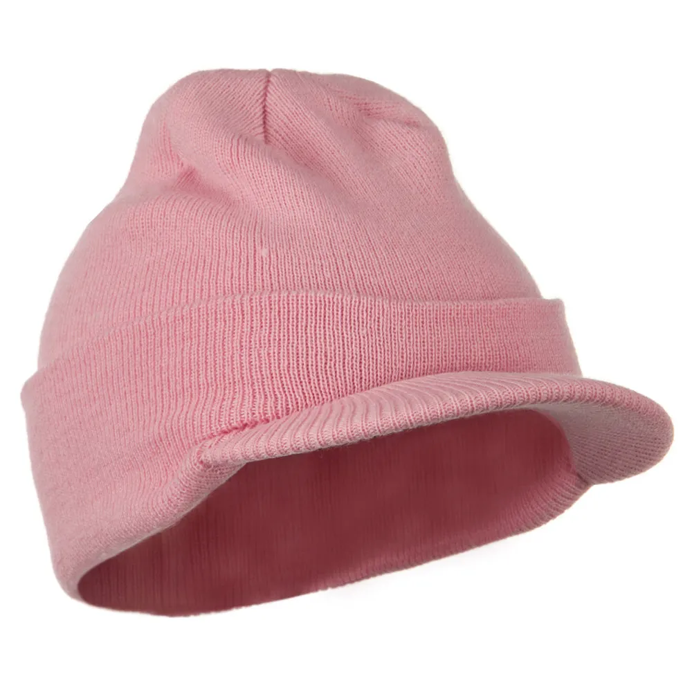 Cuff Knitted Beanie with Visor Bill