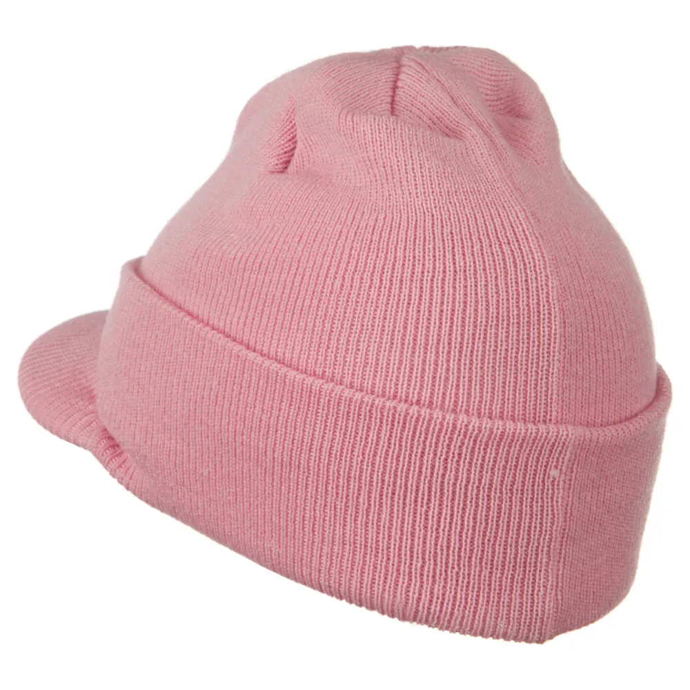 Cuff Knitted Beanie with Visor Bill