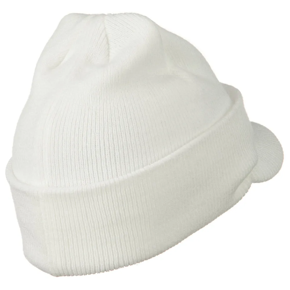 Cuff Knitted Beanie with Visor Bill