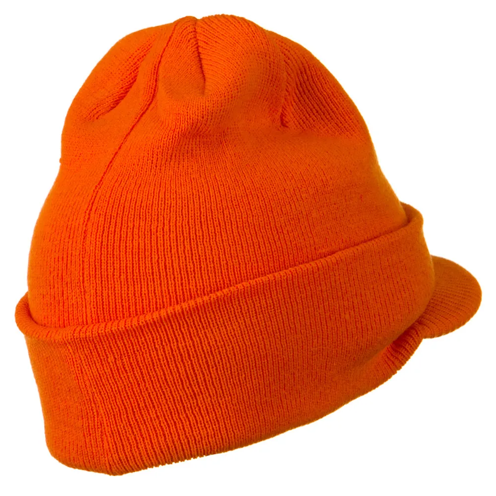 Cuff Knitted Beanie with Visor Bill