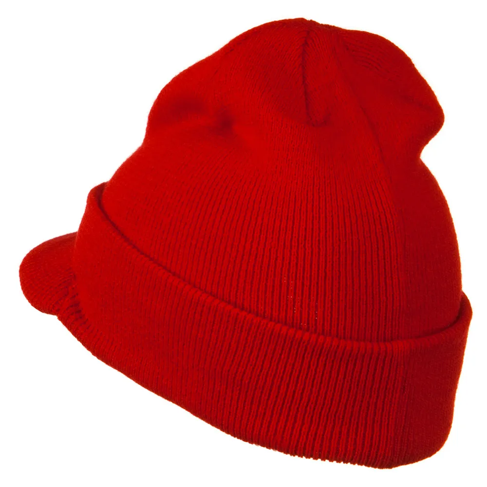 Cuff Knitted Beanie with Visor Bill