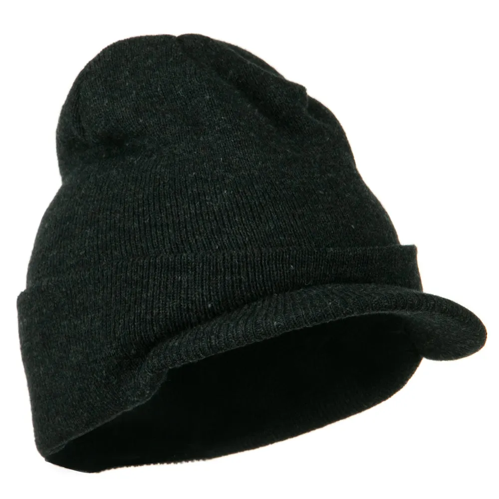 Cuff Knitted Beanie with Visor Bill