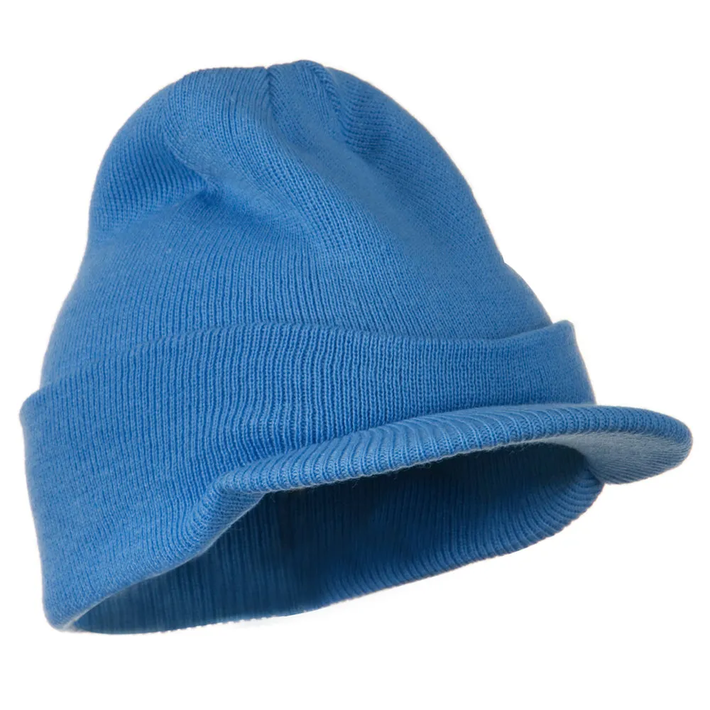 Cuff Knitted Beanie with Visor Bill