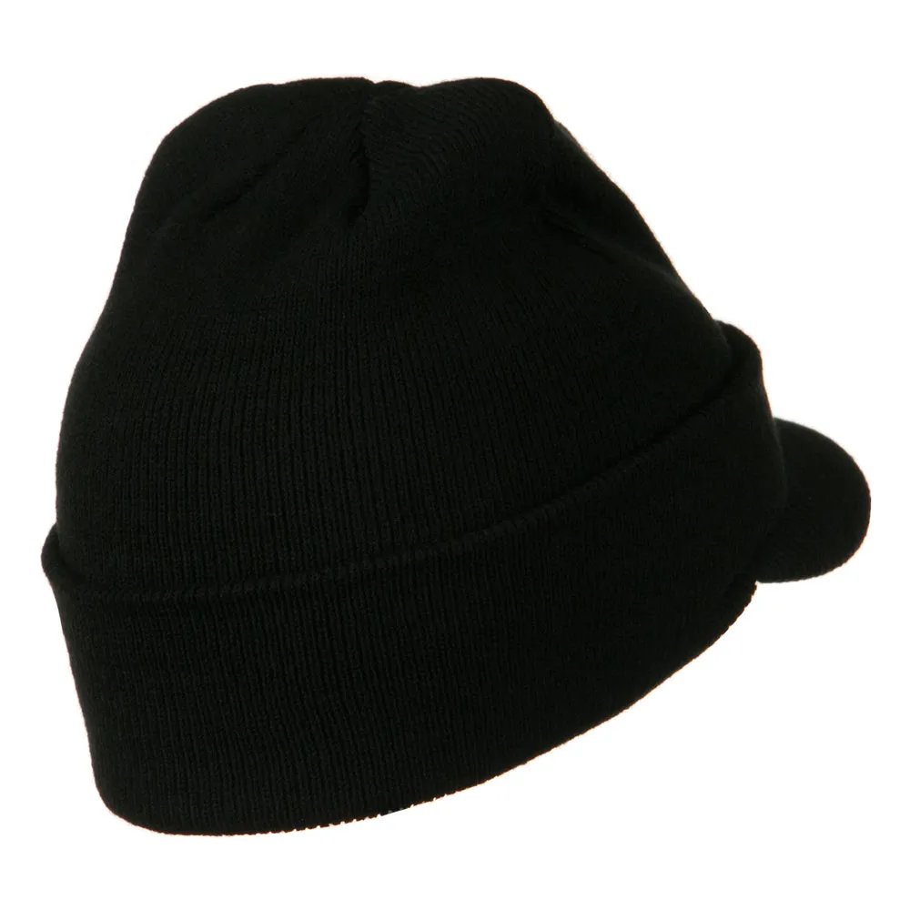 Cuff Knitted Beanie with Visor Bill