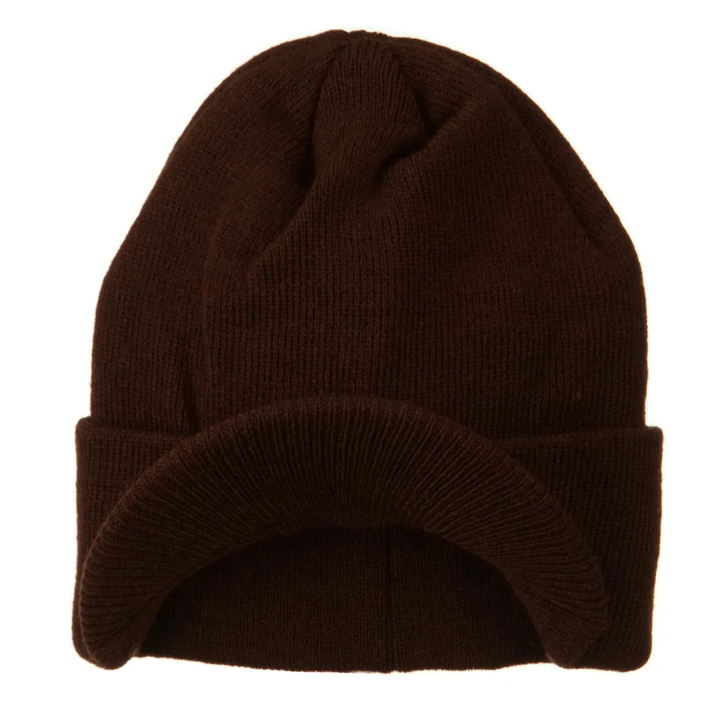Cuff Knitted Beanie with Visor Bill