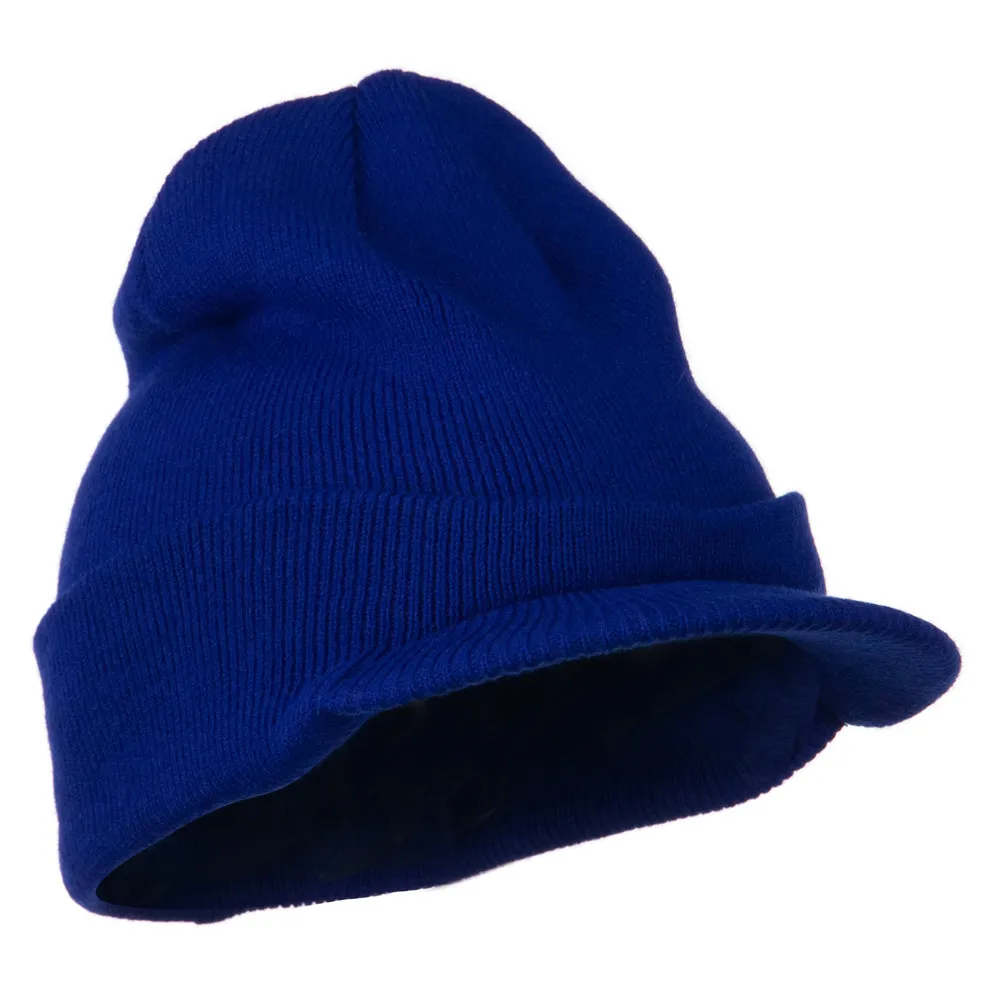 Cuff Knitted Beanie with Visor Bill