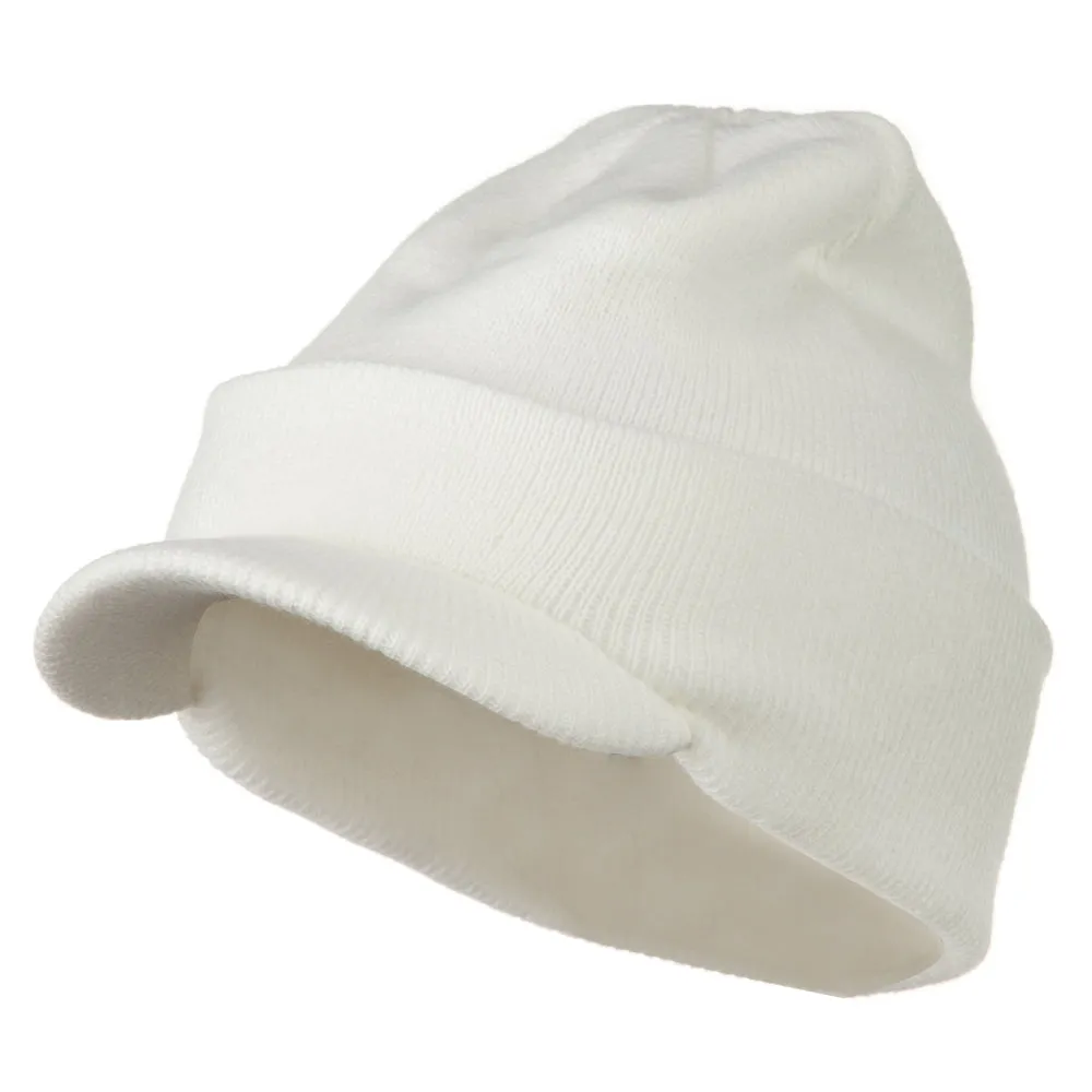 Cuff Knitted Beanie with Visor Bill