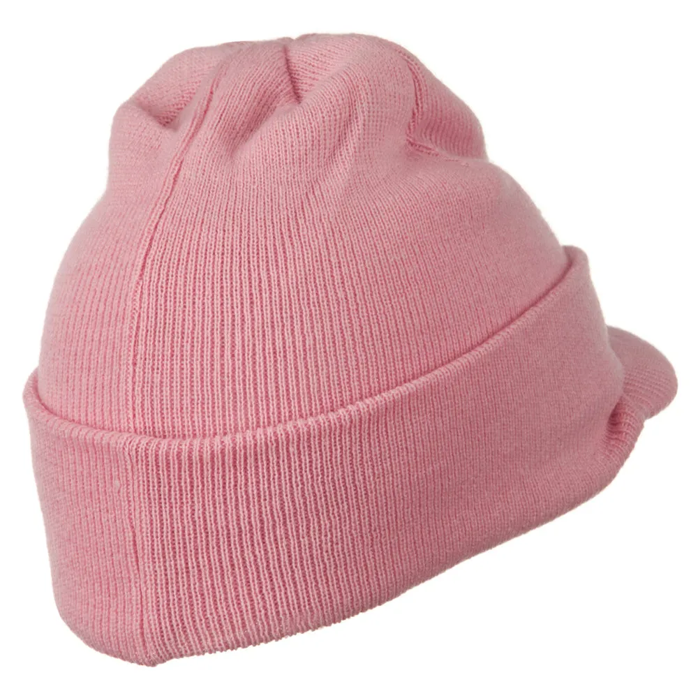 Cuff Knitted Beanie with Visor Bill