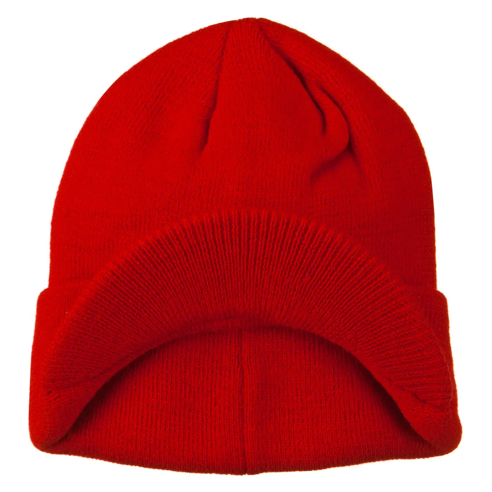 Cuff Knitted Beanie with Visor Bill