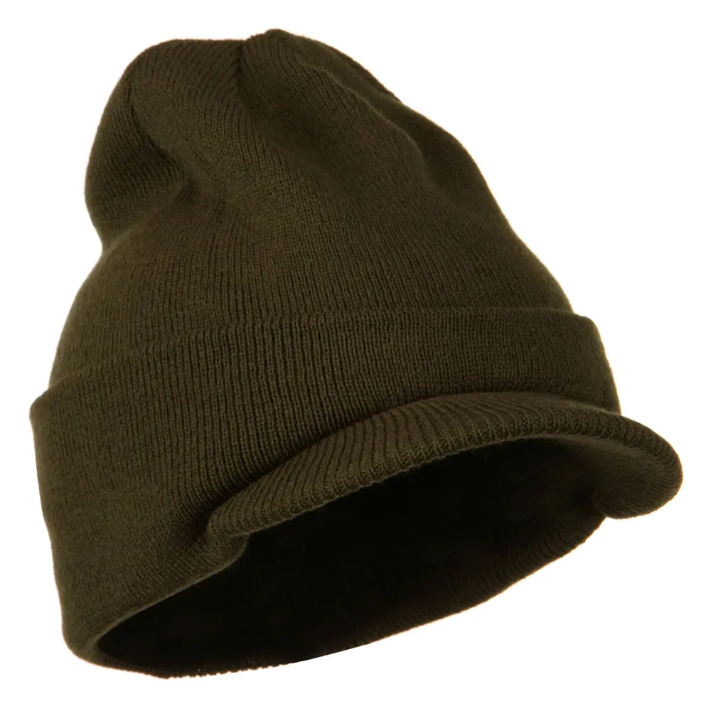 Cuff Knitted Beanie with Visor Bill