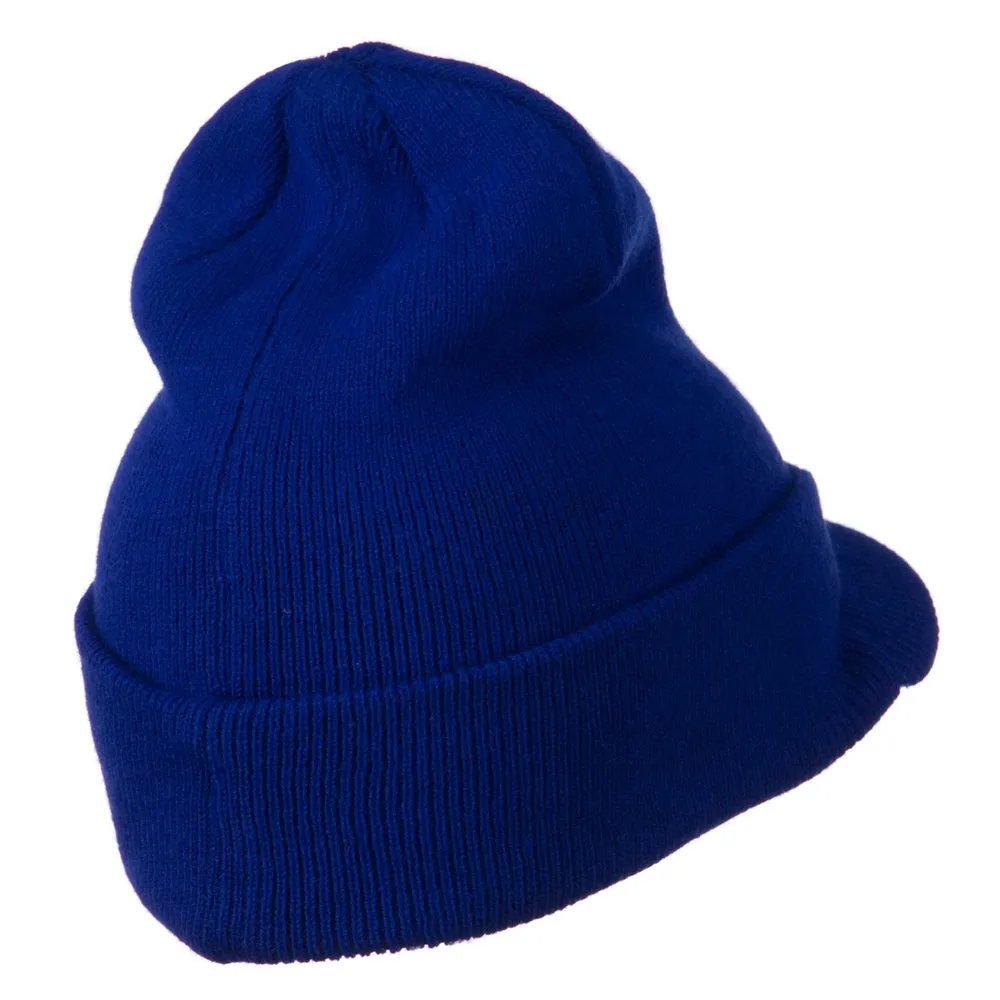 Cuff Knitted Beanie with Visor Bill
