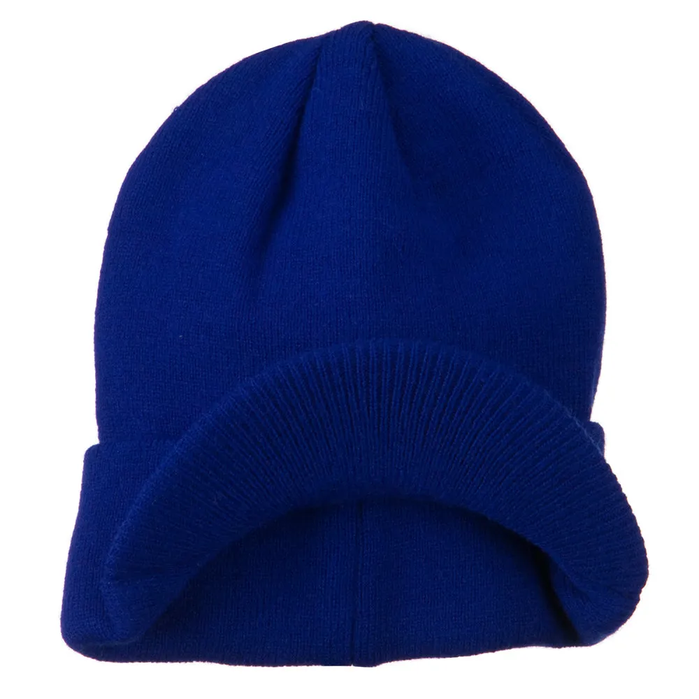 Cuff Knitted Beanie with Visor Bill