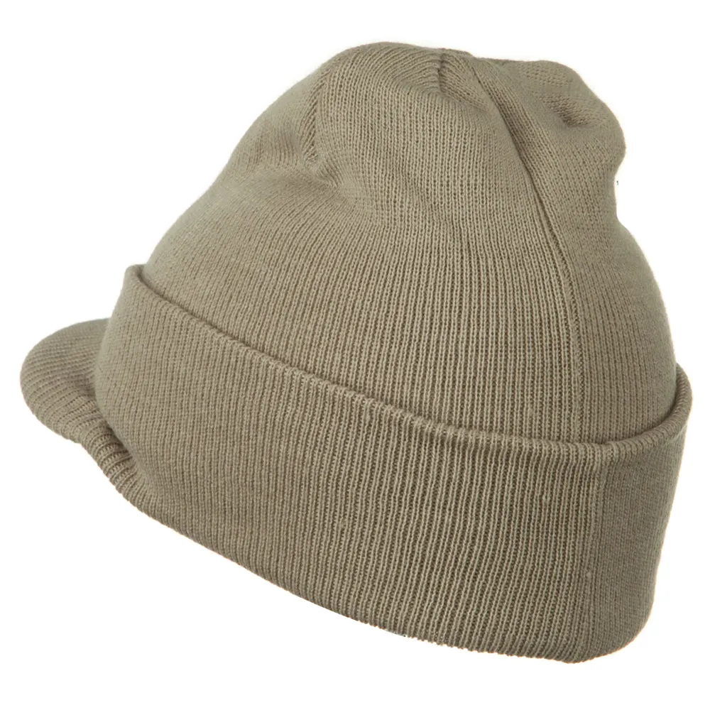 Cuff Knitted Beanie with Visor Bill