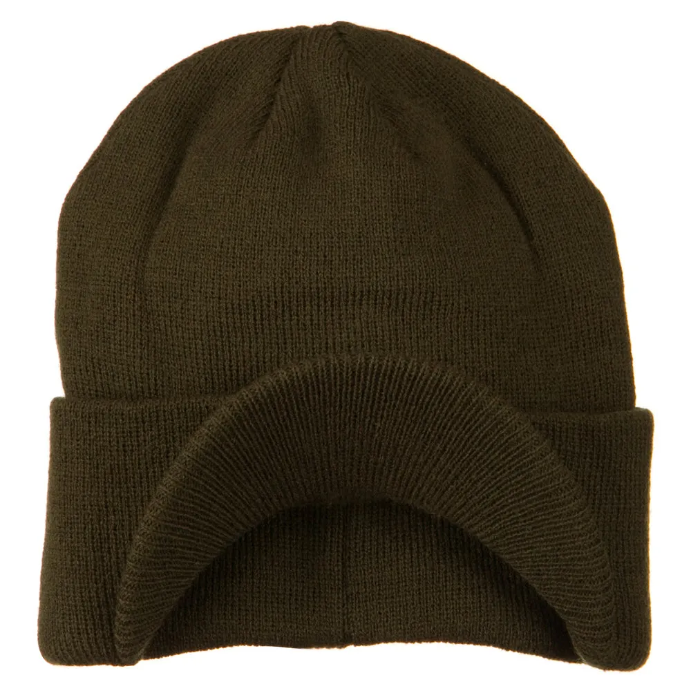 Cuff Knitted Beanie with Visor Bill