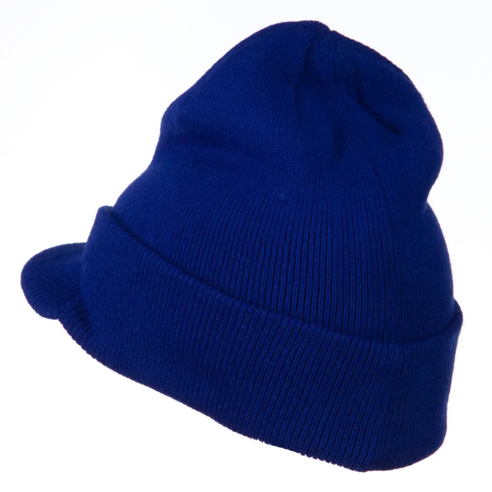 Cuff Knitted Beanie with Visor Bill