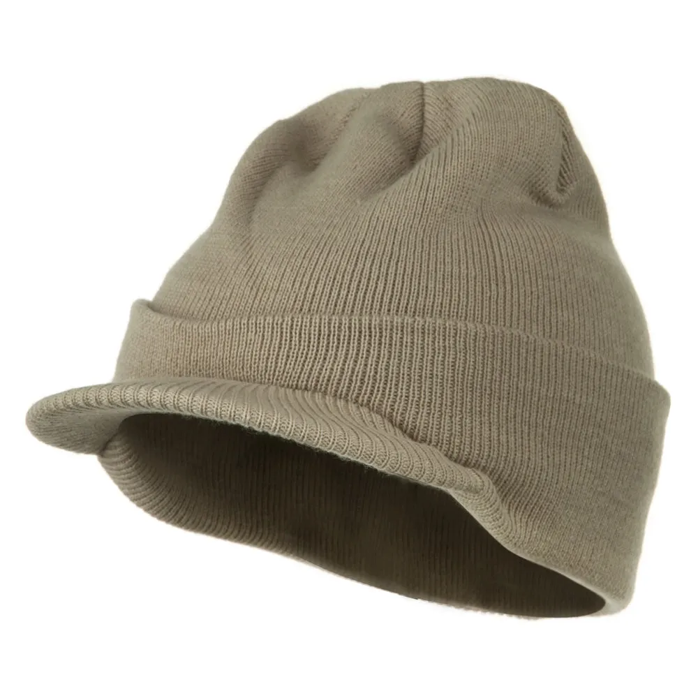 Cuff Knitted Beanie with Visor Bill
