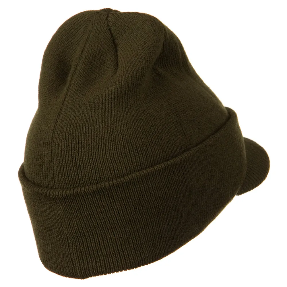 Cuff Knitted Beanie with Visor Bill
