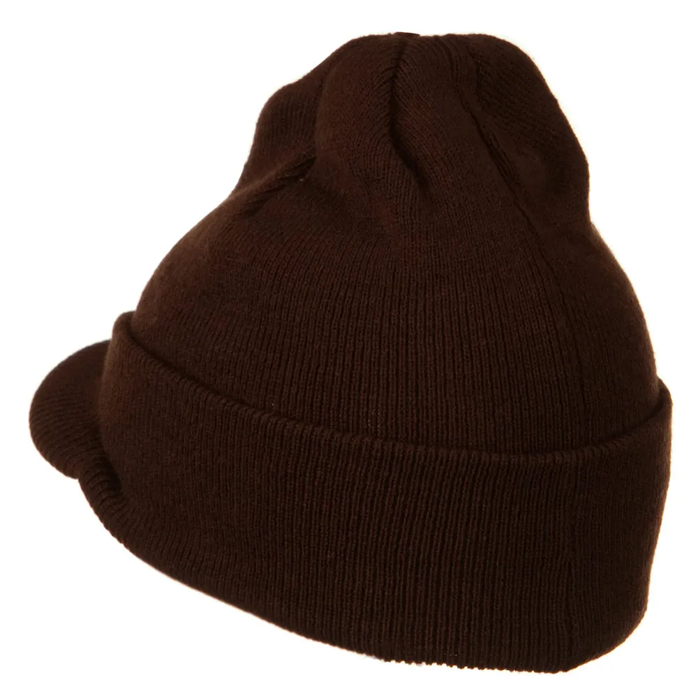 Cuff Knitted Beanie with Visor Bill