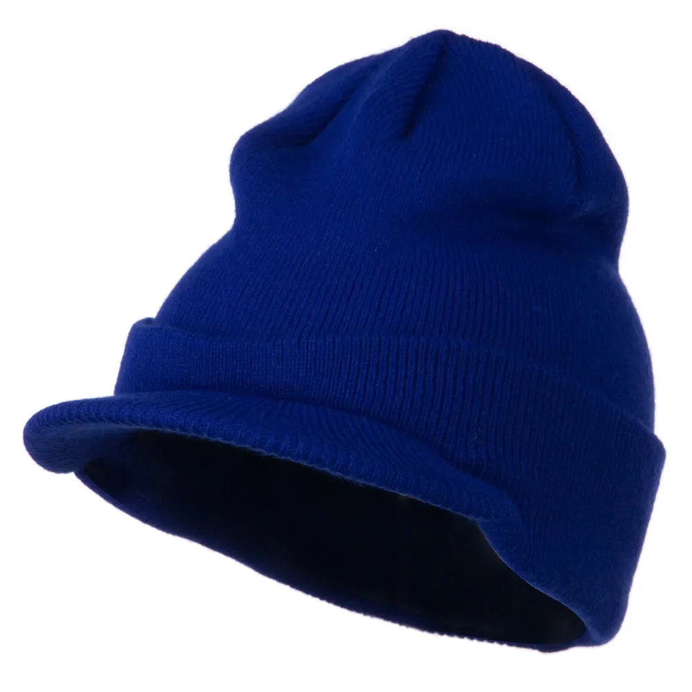 Cuff Knitted Beanie with Visor Bill
