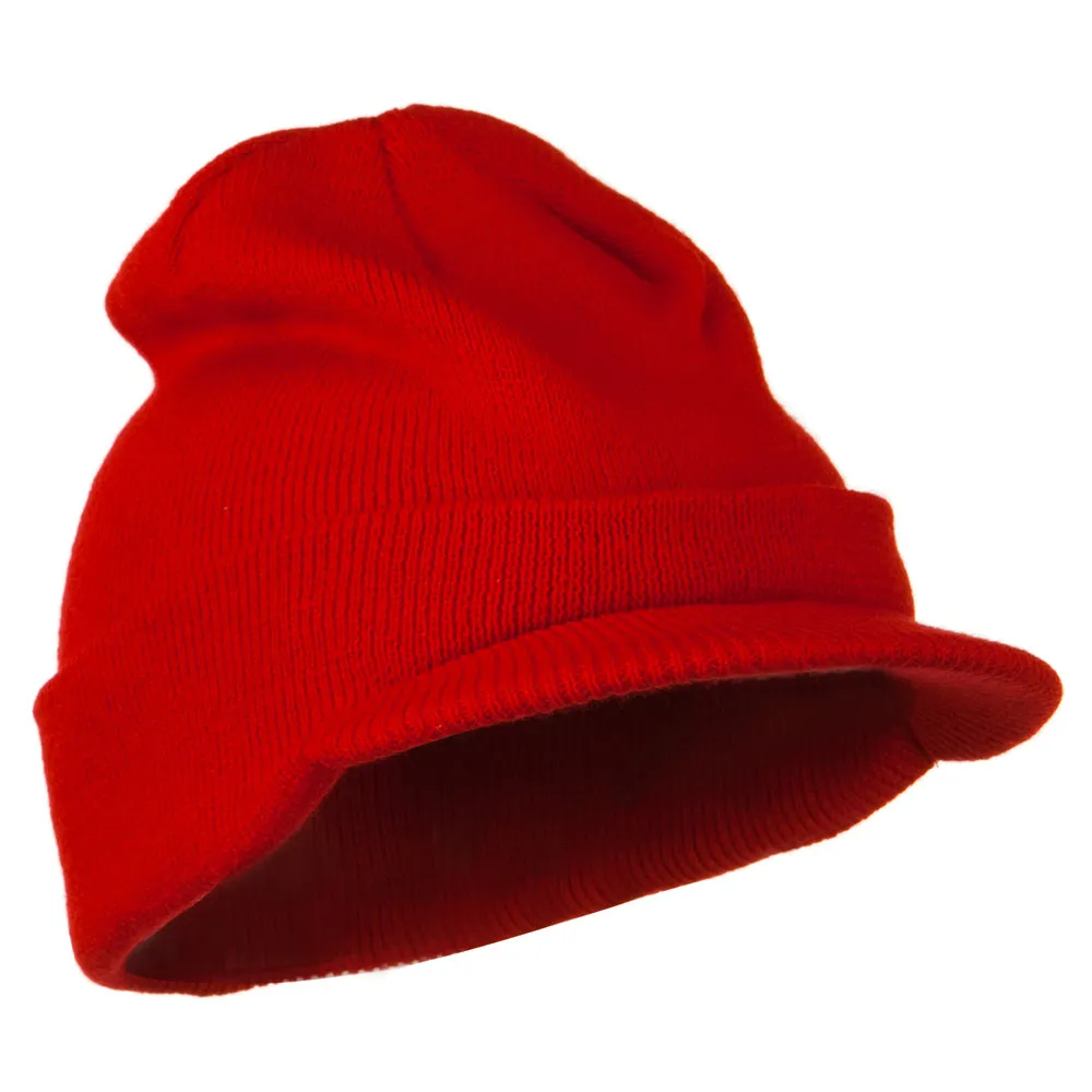 Cuff Knitted Beanie with Visor Bill